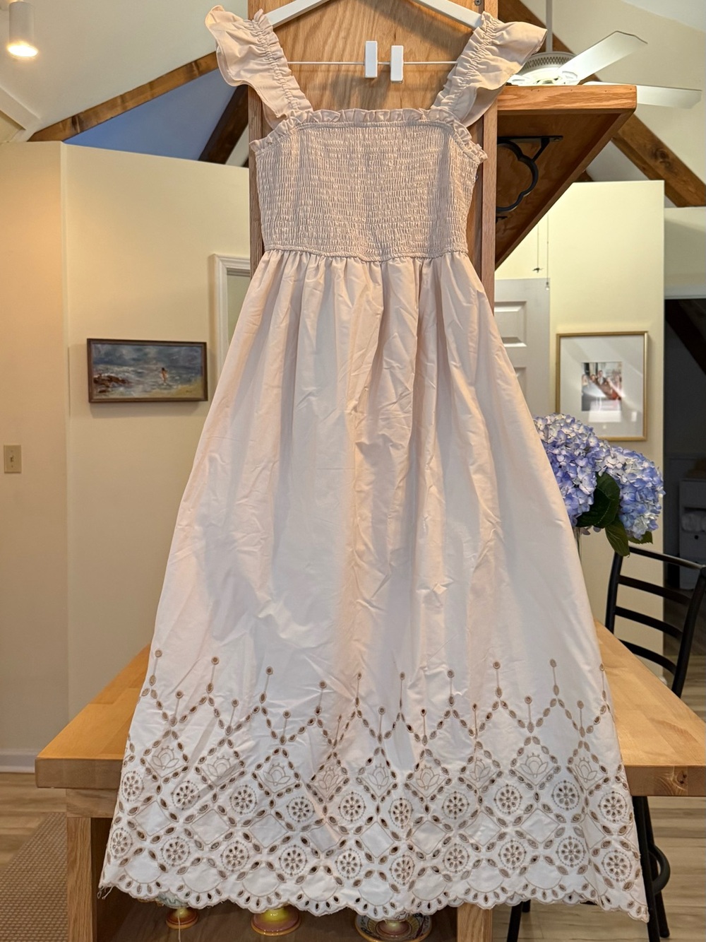 Cream Eyelet Maxi Sundress with Ruffle Straps